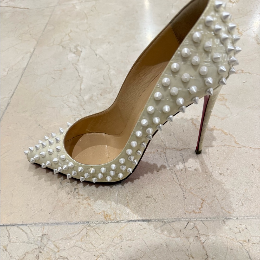 Christian Louboutin White Spiked Heels - Picture 8 of 9